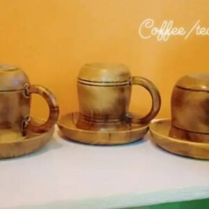 300ml wooden mug &saucer 6pc set